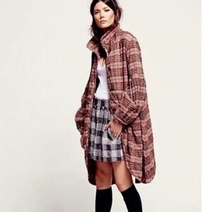 Free People Rare Victorian Red Brown Plaid Jacket XS